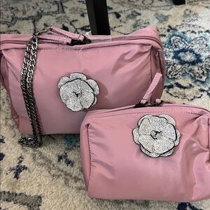 Pink Bag Set of Two w/ Sparkling Floral Accents